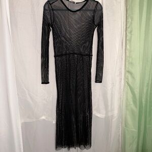 ZARA Black Mesh Long Sleeve Maxi Dress Coverup